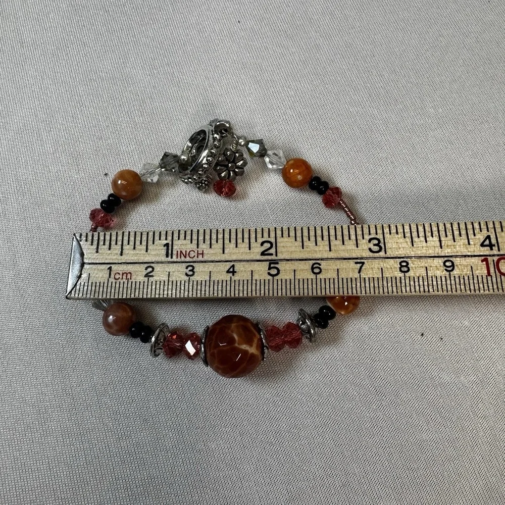 Orange/Peach Tone Beaded Bracelet With‎ Silver Toggle Clasp